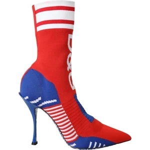 DOLCE & GABBANA Shoes Red Blue Stretch Sock Style Ankle Boots Logo EU36.5 / US6 - Picture 1 of 11