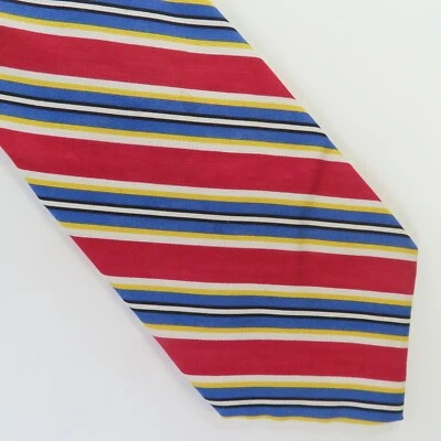 Ralph Lauren Polo 丝绸领带男式红色蓝色 YEllow 条纹 4 英寸 58 英寸长美国 — 第 1/4 张图片