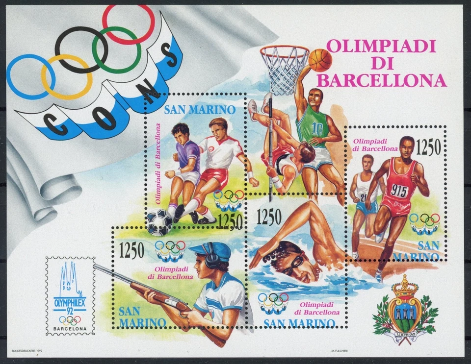 San Marino 1992: Juegos Olímpicos - Buena hoja MNH muy fina Foto 1 de 1