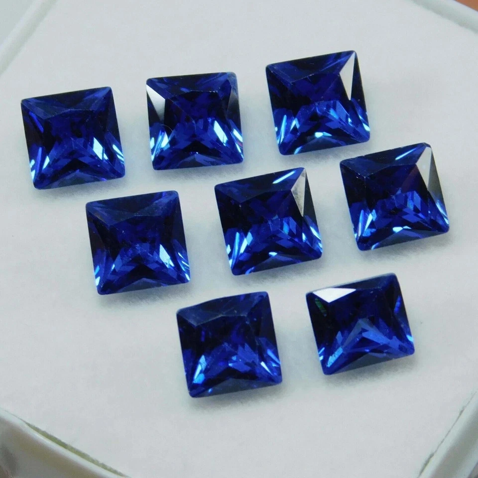 Lote de 8-9 piezas de piedras preciosas sueltas de Ceilán zafiro color azul corte princesa natural 90 quilates Foto 1 de 4