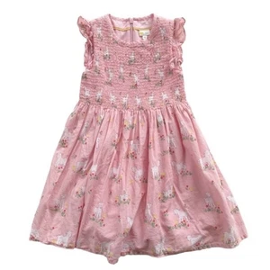 Mini Boden Mädchen gesmoktes Kleid Lamm Schaf gerafft Flatter 5-6Y ärmellos Baumwolle - Bild 1 von 7