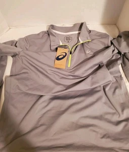 Asics Long Sleeve Shirt Men L Gray 1/4 Zip Logo NWT - Picture 1 of 3