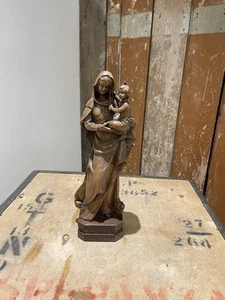 Estatua de la Virgen María y el Niño figura adorno tallada a mano madera religiosa - Imagen 1 de 21