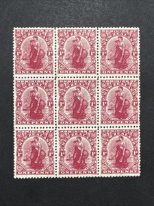 1926 New Zealand 1d Penny MNH-MH Only1 Block Of 9 Collectible Rare Stamps - Picture 1 of 2