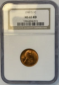 1949 S 1C Lincoln centesimo di grano NGC MS 65 RD (511.015) - Foto 1 di 4