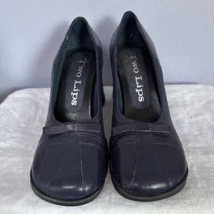 Two Lips Deep Purple Leather Heels Pumps Top Stitch Bow SZ 10 M - Picture 1 of 5