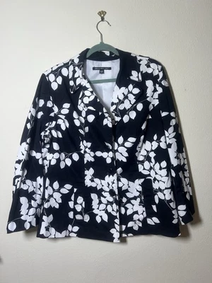 Briggs New York Mujer Abrigo Deportivo Chaqueta Elástica, Negro Blanco Floral Blazer 16w Foto 1 de 4