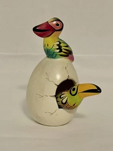 Mexico Ceramic Hatching Egg Sculpture DOUBLE SPECIES Toucan & Pelican - Picture 1 of 12