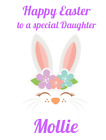 PERSONALISED GREETINGS CARD EASTER BUNNY RABBIT FACE FLORAL GIRL PRETTY DAUGHTER