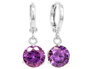 Authentic 18CT white gold drop/dangle round earrings purple amethyst type gems - Picture 1 of 5