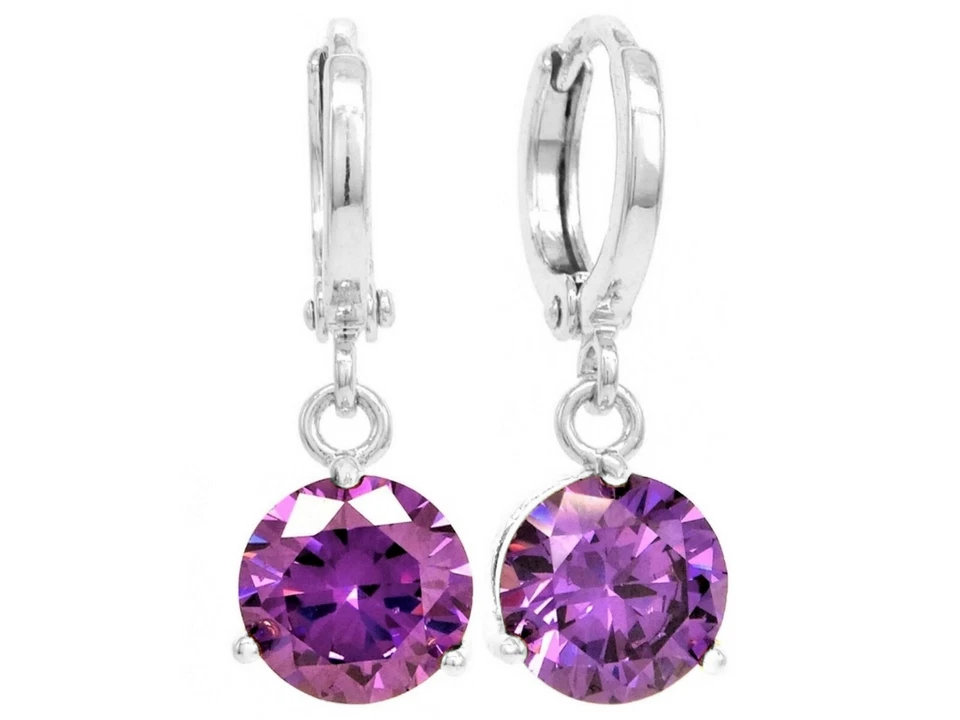 Auténticos pendientes redondos de oro blanco de 18 quilates tipo amatista púrpura gemas Foto 1 de 4
