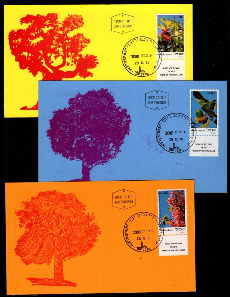 Israel 798-800 Trees of the Holy Land Simon's Maximum Maxi Card 1981 - Image 1 of 1