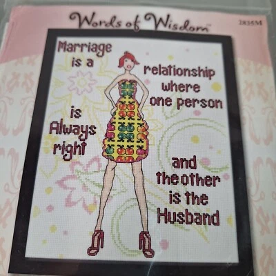 NUEVO Kit Punto de Cruz Diseño Funciona Palabras de Sabiduría Humoroso Matrimonio Diva #DW2835 Foto 1 de 4