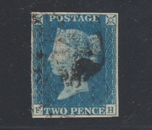 Great Britain Sc 2 used. 1840 2p blue QV, 4 margins, black cancel, sound, F-VF. - Picture 1 of 2