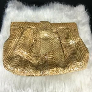 Vintage 80s J. Renee Beige Snakeskin Leather Clutch - Picture 1 of 8
