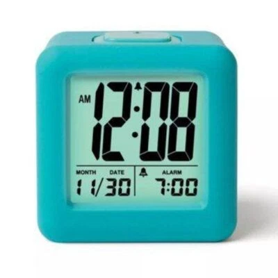 Timelink Rubber Cube Calendar Smart Light Table Clock, Aqua - Image 1 of 2