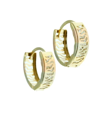 Multi Tone 14K Solid Gold Wave Polished Shiny Reversible Huggies Hoop Earrings  - Image 1 of 4