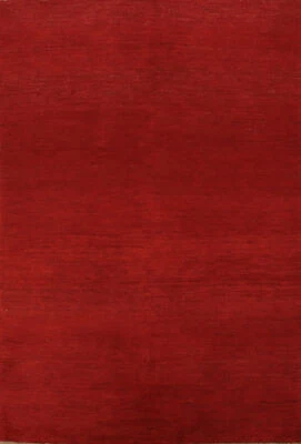 Premium Quality Gabbeh Solid Design Wool Foyer Rug - Timeless Style" Red 4x6 ft - Image 1 of 4