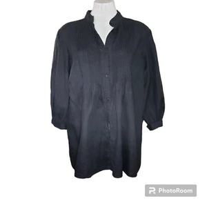 Top de lino para mujer LRL Ralph Lauren negro plisado botón delantero manga 3/4 grande? - Imagen 1 de 11