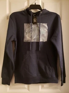 Volcom Stone Men's Navy Blue Hoodie White Waves Small Hooded Sweatshirt NWT  - Picture 1 of 6