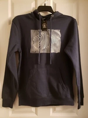 Volcom Stone Men's Navy Blue Hoodie White Waves Small Hooded Sweatshirt NWT  - Image 1 of 4