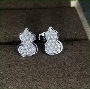 1 Ct Round Simulated Diamond Wedding Cluster Stud Earrings 14K White Gold Over - Picture 1 of 3