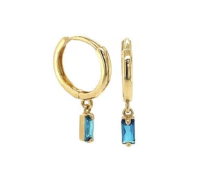 14 Karat Gelbgold Baguette Geburtsstein Huggie Ohrringe - Bild 1 von 5