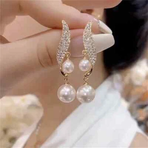 Nuevos Pendientes Colgantes Clásicos Elegantes Imitación Doble Perla Para Mujer Cristal... - Imagen 1 de 15