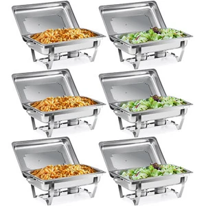 6 Packs 9L Stainless Steel Chafer Chafing Dish Set Bain Marie Food Warmer - Picture 1 of 7