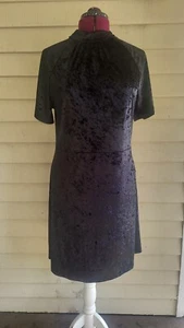 Vtg Womens Sz Lg Black Crushed Velvet High Neck Midi Dress Goth Alt Girl Wednesd - Picture 1 of 9