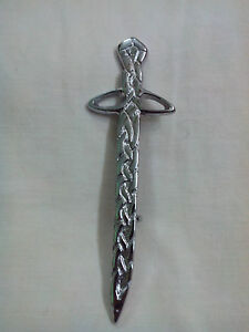 New Scottish Kilt Pin Celtic Knot Work Design Chrome Finish 4" Celtic Pin Brooch
