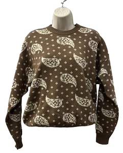 1990s Anne Klein II 100% Wool Crew Neck Sweater Women Med Paisleys Elastic Waist - Picture 1 of 11