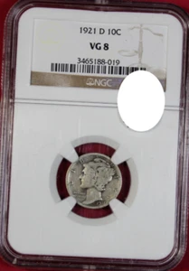 1921-D MERCURY DIME NGC VG8 - Picture 1 of 4