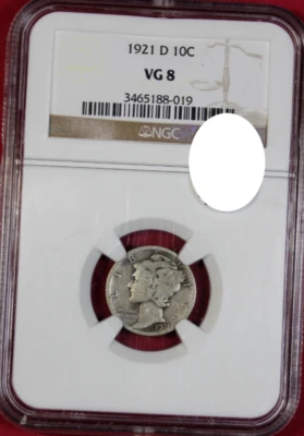 1921-D MERCURY DIME NGC VG8 - Image 1 of 4