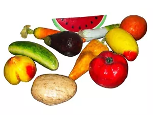 Vintage Lot of 11 Paper Mache Fruits and Vegetables Decor Folk Art Watermelon - Picture 1 of 11