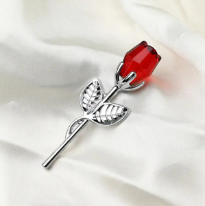 Eternal Red Rose Glass Flower, Silver Stem w/ Box -Anniversary, Valentine's Gift