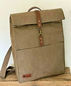 Vegan leather rucksack brown urban backpack washable kraft paper sustainable bag - Picture 1 of 11