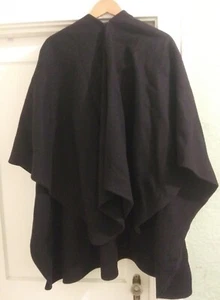 Travelsmith Missy Wool Blend Black Cape Coat w Grey Faux Fur Trim Hood OS - Picture 1 of 4