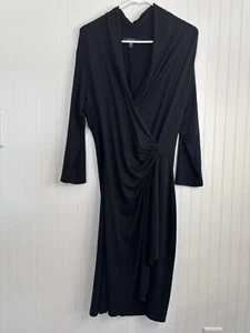 Karen Kane Women's 3/4 Sleeve Cascade Wrap Dress Black Size L - Picture 1 of 3