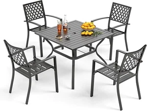 5 Pcs Outdoor Dining Set Patio Square Table Chairs Furniture Set Backyard Garden - Picture 1 of 12