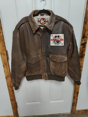 Chaqueta Bomber Mickey Victory Vintage Años 90 Cuero Marrón Unisex Talla Grande Marrón Foto 1 de 4