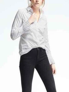 Banana Republic Riley-Fit White Pleated Cuff Shirt, Cotton Cocoon Size 12P, NWT - Picture 1 of 10