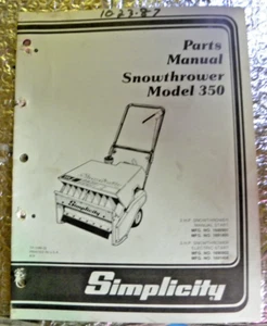 1987 Simplicity Parts Manual Models 350 Snowthrower FREE SHIPPING - Picture 1 of 4
