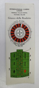 Vintage 1965 International Casino Lagos Roulette Score Admission Card Brochure