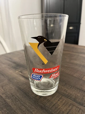 Pittsburgh Penguins Drinking Glass Cup Budweiser Bud Light 1990's Hockey NHL Cover