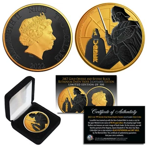 2022 NZM 1 oz Silver STAR WARS Coin 24K Gold Clad & BLACK RUTHENIUM DARTH VADER - Picture 1 of 3