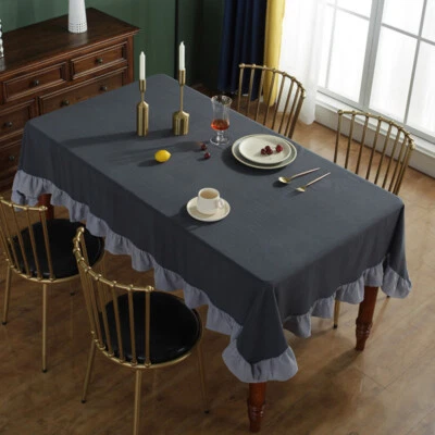 Linen Flounce Ruffle Edge Tablecloth Table Topper Cloth Rectangle Square Decor - Image 1 of 4