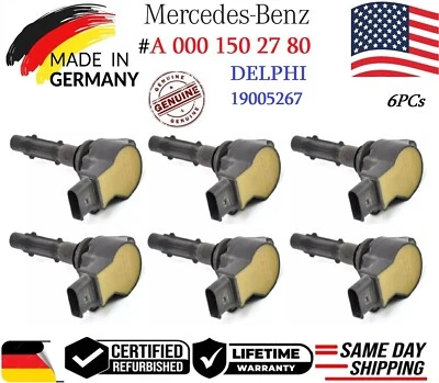 GENUINE DELPHI 6x Ignition Coils For 2005-2014 Mercedes-Benz V6 #A 000 150 2780 - Image 1 of 2