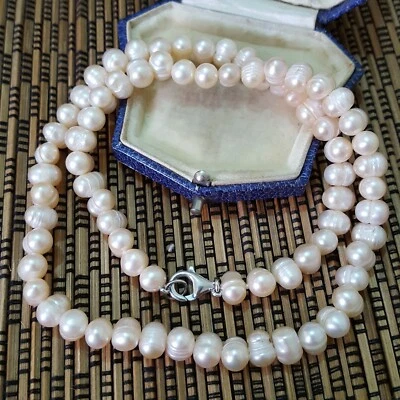 Collar de plata de ley 925, collar de perlas de agua dulce, collar nupcial  Foto 1 de 4