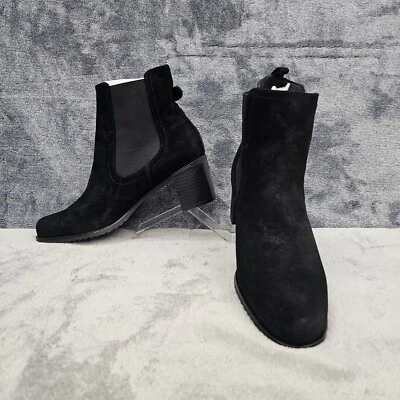 Markon Plata Booties Womens size 7.5 pull on buckle Black Suede block heel NEW - Image 1 of 4